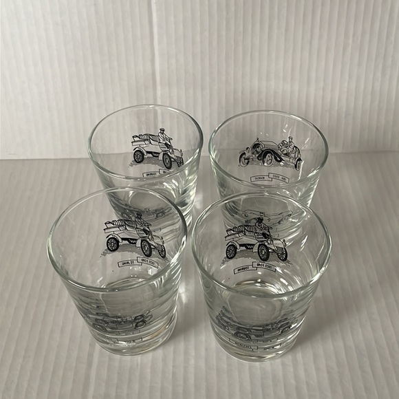 4 Vintage Car Glasses 1903 Ford Touring Mercedes SL Jaguar 1914 Stutz Bearcat - Picture 6 of 8